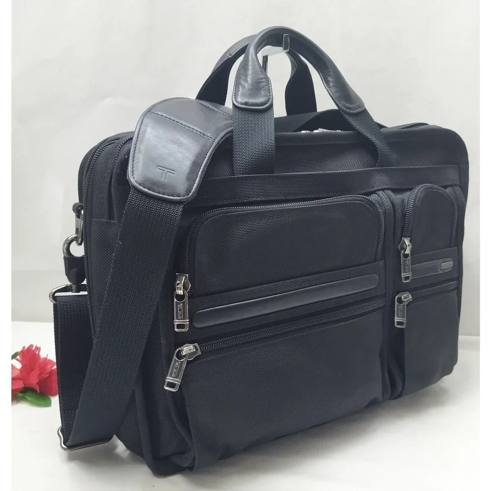 Tumi Two Way Black Nylon Expandable Organizer Business Briefcase Crossbody Bag
